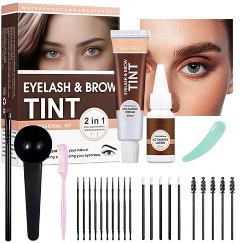 2 in 1 Eyebrow & Tint Kit: Lash & Hair Dye, Semi-Permanent with Tools, Fast & Easy to Use, Lasts 4-6 Weeks (01# Chestnut)