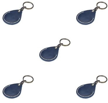 Lot de 5 porte-cartes en cuir anti-rayures ronds pour cartes communautaires - Étui de protection pour porte-clés - Bleu
