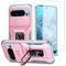 Wanyuexes Case for Pixel 9 Case, Pixel 9 Pro Case with Tempered Glass Screen Protector and Slide Camera Cover, Rotated Ring Car Mount Holder Shockproof Cover for Google Pixel 9 PC Pink