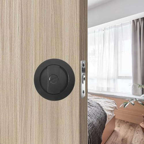 Betensh Serrure de porte coulissante Ronde poignée avec serrure porte coulissante 66mm Noir Poignée de porte Serrure invisible Poignées de porte de sans clé