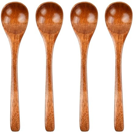 Chstarina 4 Pièces Petite Cuillères en Bois, Cuillères à Miel, 14.5cm, Cuillère à Café en Bois, Cuillères à Soupe en Bois, Cuillère Bois pour Thé, Café, Miel, Cuisiner