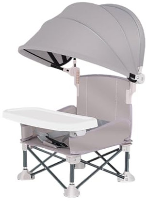 Baby Campingstuhl | Klappbarer Campingstuhl Kinder | Reise Hochstuhl Babystuhl mit Tablett und Baldachin | Tragbarer Baby-Strandstuhl, Kinder Sitzerhöhung Stuhl, Zubehör für Camping