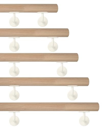 TIBU Eiche Holz Handlauf keilgezinkt unbehandelt Geländer 0,3m - 6m, Länge 200 cm und 2 Edelstahl Halter Weiss