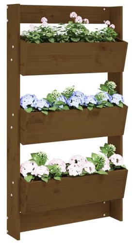 JUDYY Jardinière Murale 3 Niveaux 60x18,5x110 cm Brun Miel pin Massif,Jardiniere sur Pieds,Bac avec Treillis,Jardiniere Terrasse