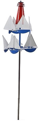 GYZOUKA Moulins à Vent de Voilier en Métal aux Couleurs Vives, Phare, Décoration de Voilier, Sculpture Artistique pour Jardin, Crée Un Design Vraiment