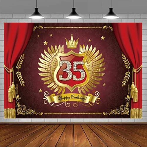 Fotografie Hintergrund Alles Gute zum 35. Geburtstag Party Banner und Rotes Theater Bühne Hintergrund Königliches Dekor Thema