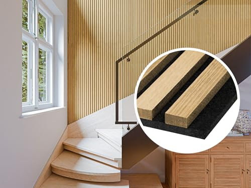 HPFloor Akustikpaneele Holz 120x60 Wand Holzpanele 4er Set Wandpaneele Lamellenverkleidung Wandverkleidung aus Holzfunier Eiche Natur, Filz schwarz,geölt Oak