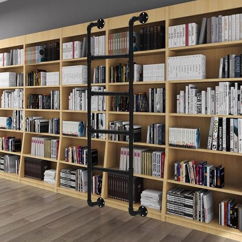 Kellerfensterbrunnen-Ausstiegsleiter, industrielle Dachbodenleiter aus Eisenrohr, wandmontierte Hängeleiter für Etagenbett/Wohnheim/Bibliothek/Dach/Balkon/Garage(125cm/49in)