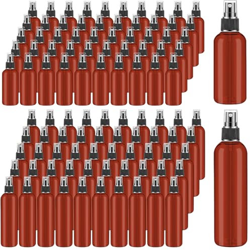 100 Pcs Small Amber Plastic Spray Bottles 120ml & 60ml Fine Mist Spray Pump Bottle Bulk, Empty Travel Spray Containers Reusable Leak-proof Perfume Atomiser for Storage Essential oils Liquids Cleaning