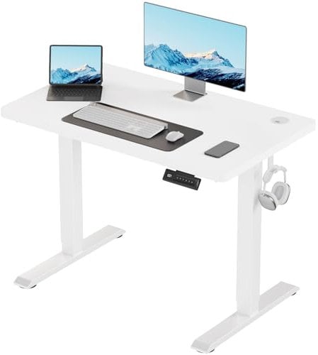 JUMMICO Höhenverstellbarer Schreibtisch KOMPLETTE TISCHPLATTE Elektrischer Schreibtisch Höhenverstellbar mit Memory-Funktion Steh-Sitz Tisch Computertisch 110 x 53 cm Weiß