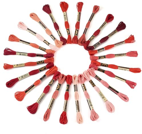 Cheriswelry Stickgarne, 24 Bündel, 8 m, Farbverlauf, Freundschaftsarmband, Garnspulen, Kreuzstichprojekt zum Stricken, Basteln, Nähzubehör, Rot
