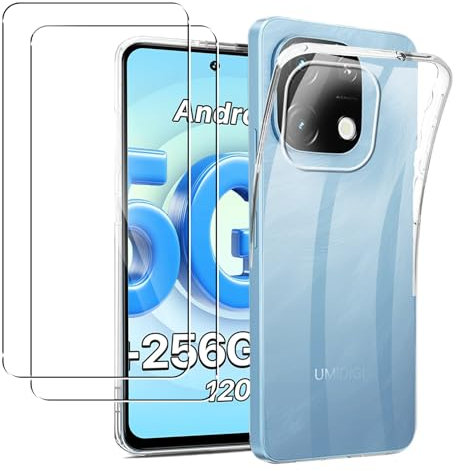 MEMELOKA Funda para UMIDIGI Note 100 5G/Note 100A con 2 Piezas Cristal Templado, Ultrafino Transparente Suave TPU Silicona Anti-amarilleo Carcasa UMIDIGI Note 100A[Anti-arañazos][Anti-Huellas]