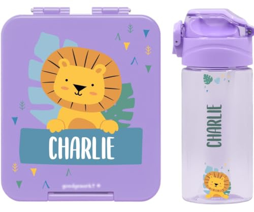 BIENMARQUER - Gourde 450 ml & Boite à goûter Personnalisable pour Enfants | Plastique 100% sans BPA- Résiste au lave vaisselle - Paille intégrée - Parfait pour l'école et la maternelle