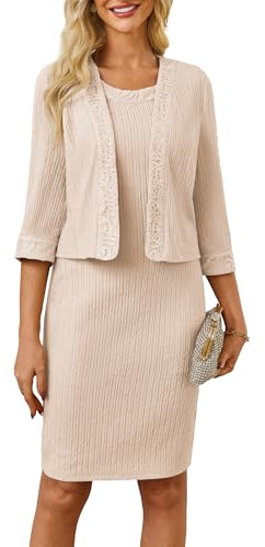 GRACE KARIN Cocktailkleid Damen Hochzeitsgast Festliche Kleider für Hochzeit Elegant Midi Cocktail Wickelkleider Damen Zweiteiliges Kleid Apricot XL