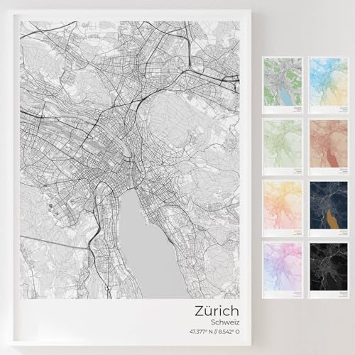 Mapdify Zürich personalisiertes Stadtposter, dein Lieblingsort als Wandposter, Karte deiner Stadt, personalisiertes Andenken an Zürich – Stil: Studio