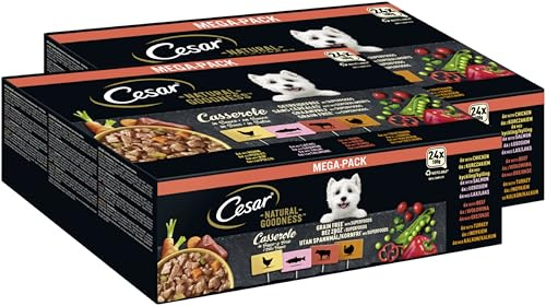 CESAR® Natural Goodness™ Schale Multipack Casserole in Sauce mit Superfoods 4 Varietäten 2 x 24 x 100g
