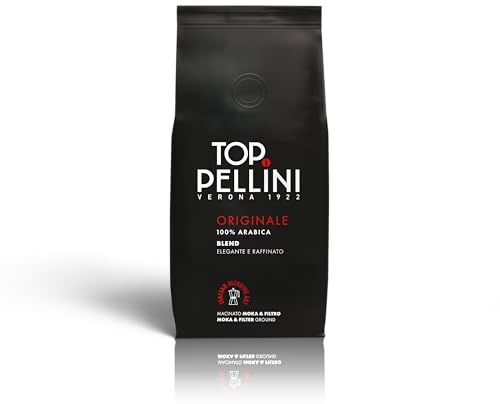 Pellini Top Originale Caffè Macinato Moka 100% Arabica, 185g | Tostatura Lenta, Aroma Intenso, Note di Cioccolato, Biscotti e Agrumi, Valvola Salvafreschezza, Formato Morbido