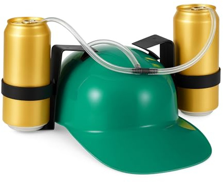 Relaxdays Party Trinkhelm, Helm mit Schlauch, für 2 Dosen Bier, Spaßartikel Fasching u. Fußball, Bierhelm, grün
