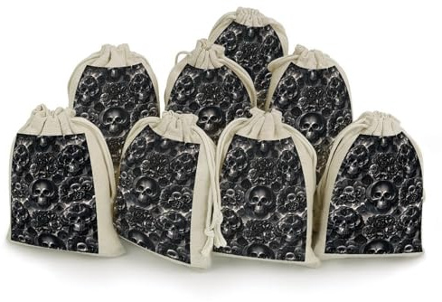 Cotton Muslin Bag 8 Pack Drawstring Gift Bags Reusable Black Peony Rose Skul Gift Pouches for Party Favors Jewelry Spice Sachet Birthday Party Bridal Shower Wedding Home Storage 5 X 7 Inch
