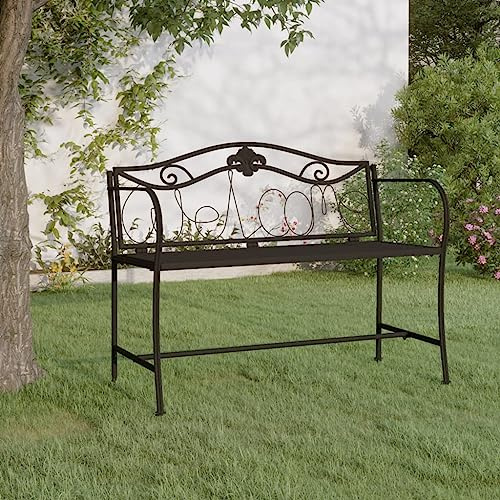 IBUQDDV 2-Sitzer-Gartenbank 104 cm Schwarz Stahl, Wetterfeste Metallbank mit Welcome-Muster für Terrasse, Balkon und Garten, Bequeme Outdoor-Sitzgelegenheit mit Rückenlehne,