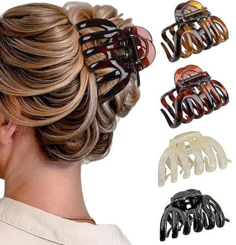 Aribliseza grande pince à cheveux, pinces à cheveux pour femmes, 4 pièces 3.8 pinces écaille de tortue, forte tenue pour cheveux épais, accessoires pour cheveux pour cadeaux de Noël/anniversaire