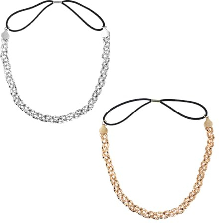 2 Stk Haarband Gold Silber Metall Geflochtenes Stirnband Elastisch Haar | Glitzer Kopfschmuck Haarreif Hochzeit, Party Boho Frisur, Haarschmuck Accessoires, Stirnreif Reif Zubehör