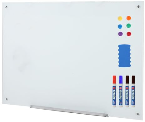 Garvee 60x45cm Glas Whiteboard Rahmenlos Magnetische Schreibtafel Weiß | Trocken abwischbar, ESG-Sicherheitsglas, Rückstandslos, Hochkant & Quer, Memoboard, Modern, Wandbefestigung, Bürobedarf