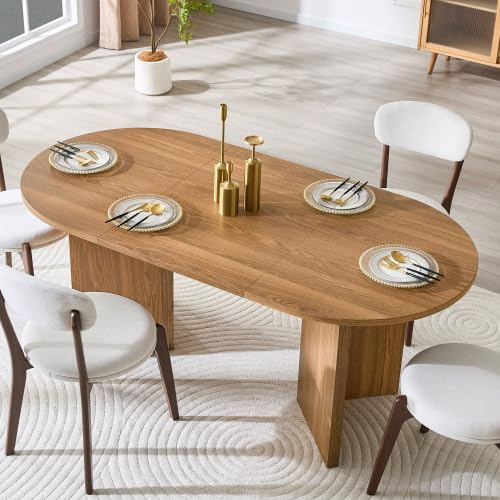chellago Ovaler Esstisch Landhausstil Walnuss 180×90 cm, Küchentisch für 4-6 Personen, Stabiler Esszimmertisch aus Synthetikholz, ovaler Tisch für Wohnzimmer