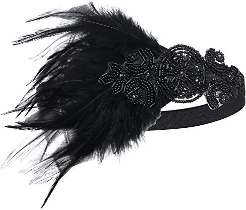 BABEYOND 1920s Stirnband Damen Gatsby Kostüm Accessoires 21er Jahre Flapper Feder Haarband Schwarz