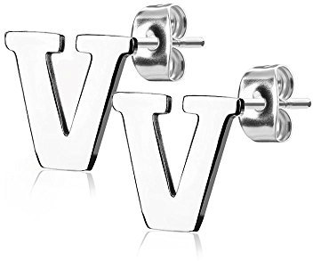 Bungsa BUCHSTABE V Ohrstecker Silber - BUCHSTABEN V Ohrring in Silber - Alphabet Ohrringe zum Stecken - aus Edelstahl - Ohrschmuck für Damen, Kinder & Herren