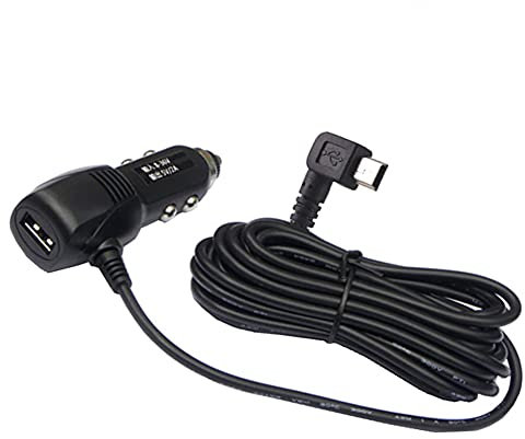 G63C Kfz Auto Ladegerät Adapter 3,5m Kabel mit abgewinkeltem Mini USB 5-Pin Stecker (Links) + USB, 5V 2A Ladekabel für Navigon und andere Geräte