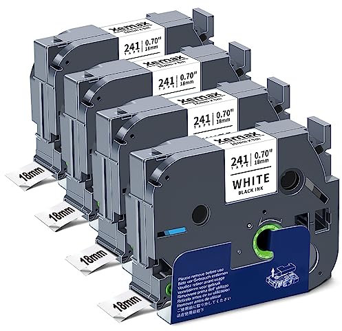 4x XemaX Kompatibel für Brother TZe-241 18mm Schriftband Brother P-Touch Bänder Ersatz für TZe 241 TZe241 TZc-241 18mm Brother Schwarz auf Weiß für Brother P-Touch D400 D400VP D600VP P700 E500VP E550W