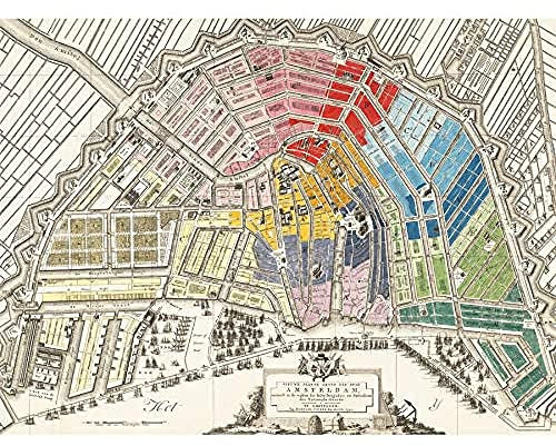 Wee Blue Coo Vintage Colourful Amsterdam Map Art Print Canvas Premium Wall Decor Poster Mural Jahrgang Bunt Karte Wand Deko