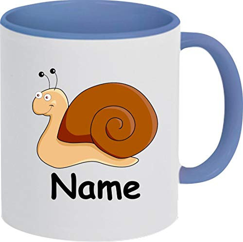 Shirtinstyle Kaffeepott, Tasse, Schnecke mit Wunschnamen, Wunschtext, Spruch Name Text Becher Mug Kaffeetasse, Tiere, Natur, Farbe royal