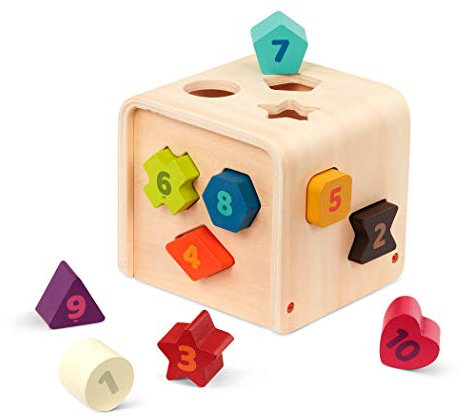 Battat Montessori Formensortierspiel Holz mit Zahlen Lernen – Steckwürfel Puzzle Motorikwürfel Spielwürfel Sortier Spielset Holzspielzeug – Baby Spielzeug mit 10 bunten Formen ab 1 Jahr