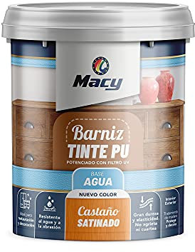 Macy Barniz Tinte Poliuretano Satinado para Interior con Gran Resistencia. 375 Mililitros. Color Castaño