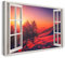 Printistico Bilder Fensterblick 120x80cm Baumwoll-Leinwand auf Keilrahmen mit Aufhänger moderner Kunstdruck XXL Wandbilder Wand-Dekoration Sonnenuntergang Hügel Berge Winter Rot - Natur-Fotografie