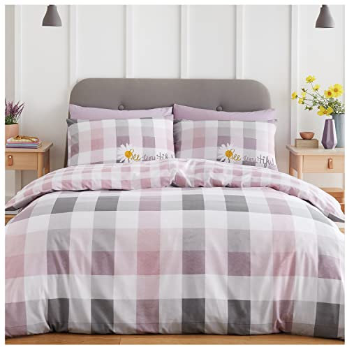 GC GAVENO CAVAILIA Parure de lit de Luxe avec Housse de Couette et taie d'oreiller, réversible, en Polycoton, Vichy Rose poudré, King