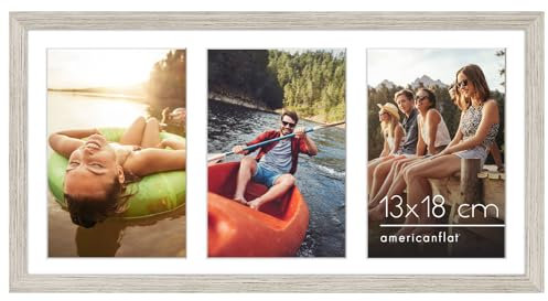 Americanflat Cadre Photo Collage Bois Flotté 20,32x40,64 avec Trois Panneaux 12,7x17,7 - MDF avec Verre Incassable - Formats Horizontaux et Verticaux pour le Mur