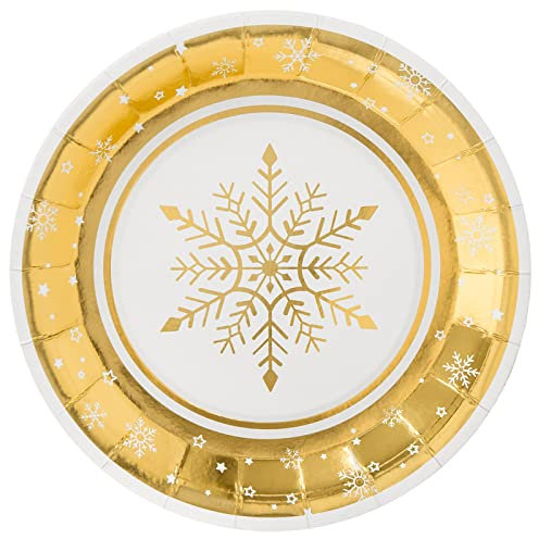 Horeca Collection 6 pezzi - Piatti Monouso Cartone Ø 23 cm con tema natalizio e design fiocco di neve oro. Piatti biodegradabili Natale, 100% riciclabili celebrazioni ed eventi.