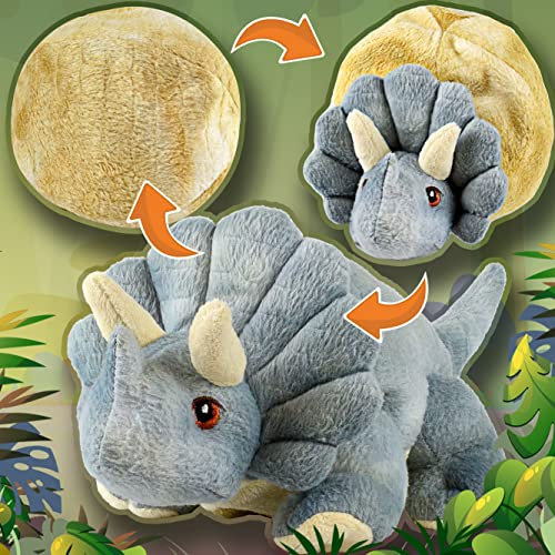 Creanino Dino Kuscheltier 2 in 1 | Plüschtier zum Wenden [Triceratops Rocky] Dinosaurier Spielzeug | Wende Kuscheltier | Dino Plush
