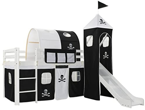 Tidyard Kids Kinderbett Halbhochbett Hochbett Komplettset, Kinderhochbett-Rahmen mit Rutsche und Leiter - Kiefernholz 97x208cm