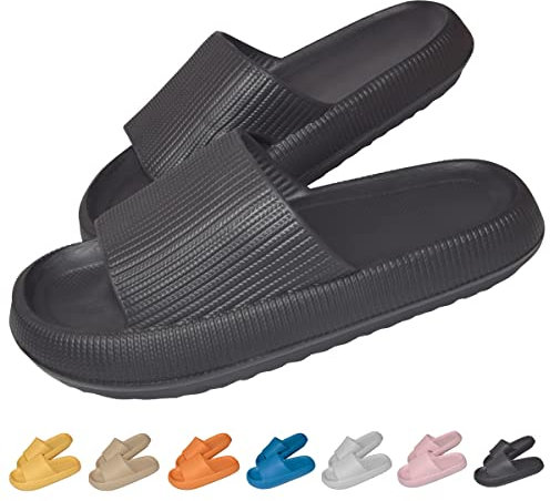 HIDARLING Badeschuhe Herren Damen Badeschlappen Wolke Hausschuhe Rutschfeste Badelatschen Schlappen (Schwarz, adult, men, numeric_40, numeric_range, eu_footwear_size_system, numeric_41, medium)