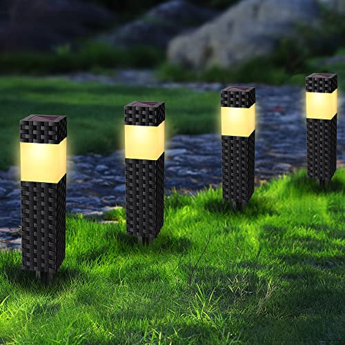 Joomer Lot de 8 Lampe Solaire Exterieur Jardin, Imperméable Borne Solaire Blanc Chaud, Carré Éclairage de Chemin, Lampe Solaire Exterieur Sur Pied Marche/Arrêt Automatique Pour Patio, Terrasse, Allées