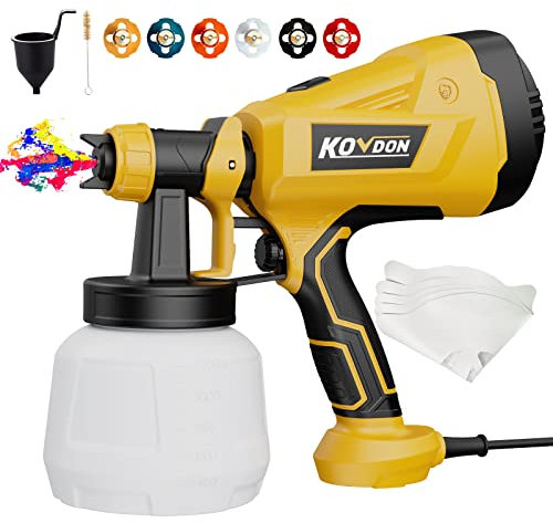KOVDON Farbsprühgerät, 700W HVLP Spritzpistole, 6 Kupferdüsen & 3 Sprühmuster, leicht zu reinigen, ideale Spritzpistole für Möbel, Schränke, Zäune, Decks, Wände, DIY-Projekte usw. KD27