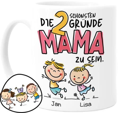 Cupdarling® Mug Maman avec 1-3 Enfants Personnalisé - Les 2 Plus Belles Raisons D'Être Maman - Tasse Cadeau Mere Fille - Cadeau Fete Des Meres - Anniversaire Maman - 330 mL Céramique