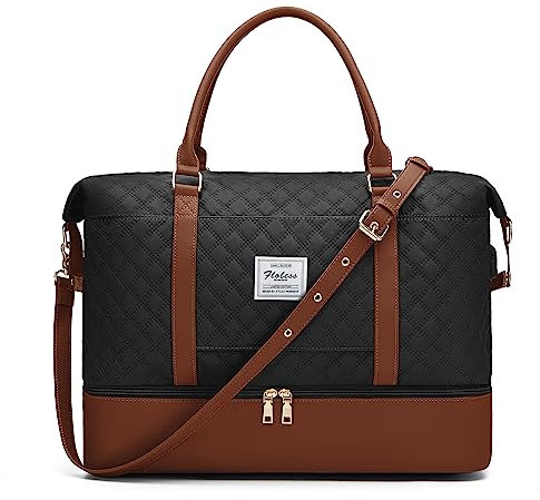 Reisetasche Damen Sporttasche Handgepäck Tasche Weekender Bag Schwimmtasche Wasserdicht Travel Bag Duffle Bag Fitnesstasche Trainingstasche Frauen für Reise Gym,K6-Schwarzbraun