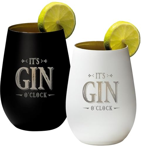 4youDesign 2-er Set Gin Tonic Glas mit Spruch it´s Gin a Clock – Geschenk für Männer, Frauen zum Muttertag oder Vatertag – Tumbler-Party-Glas aus Kristallglas – Schwarz & Weiß – 465ml