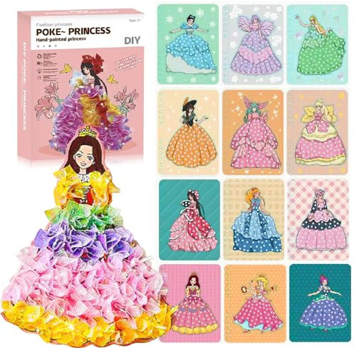 ENIKMOSD Handmalerei für Kinder mit Stoffstücken,Poke Art DIY Toys, 3D DIY Prinzessin Dress Up Bastelset Sticker Buch, Mädchen Dress Up Bastelset Aufkleber Spielzeug,Punktionsmalerei für Kinder
