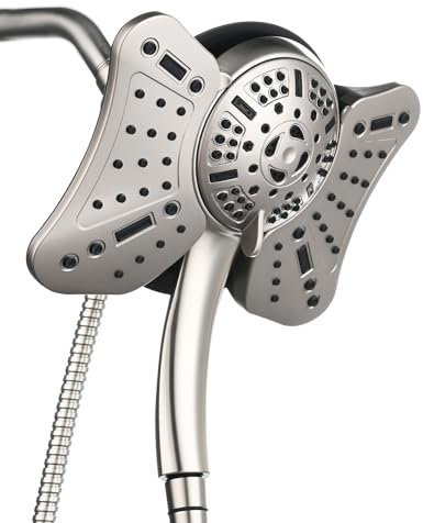 GRICH 2.5 GPM Shower Head with Handheld Shower Combo: High Pressure Rain Shower Heads with Built-in Pressure Washer, 9 Adjustable Dual Rain Shower Head with Anti-Clogging Nozzles and Hose, Nickel
